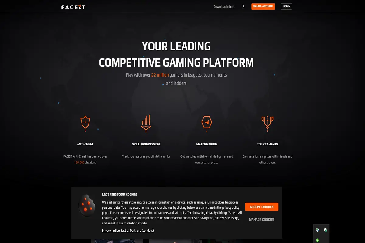 Homepage for faceit